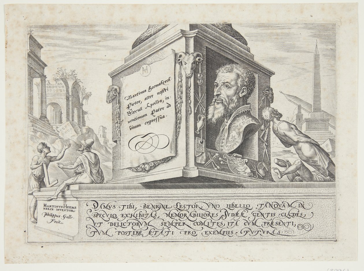 Titel, in het midden het portret van Heemskerck door Philips Galle