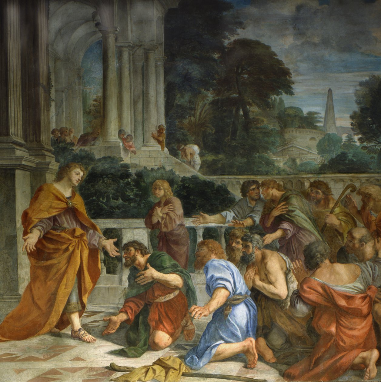 Bijbelse verhalen, Jozef wordt herkend door zijn broers, Detail door Pier Francesco Mola