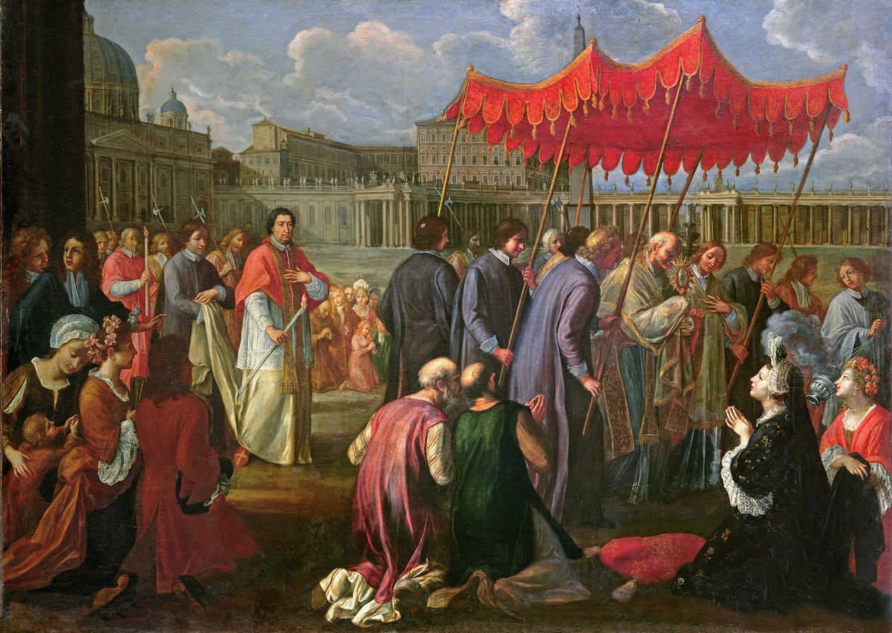 Paus Clemens XI (1649-1721) in een Processie op het Sint-Pietersplein, Rome door Pier Leone Ghezzi