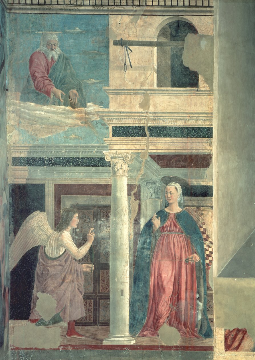 Aankondiging, uit de Ware Kruis Cyclus, voltooid 1464 door Piero della Francesca