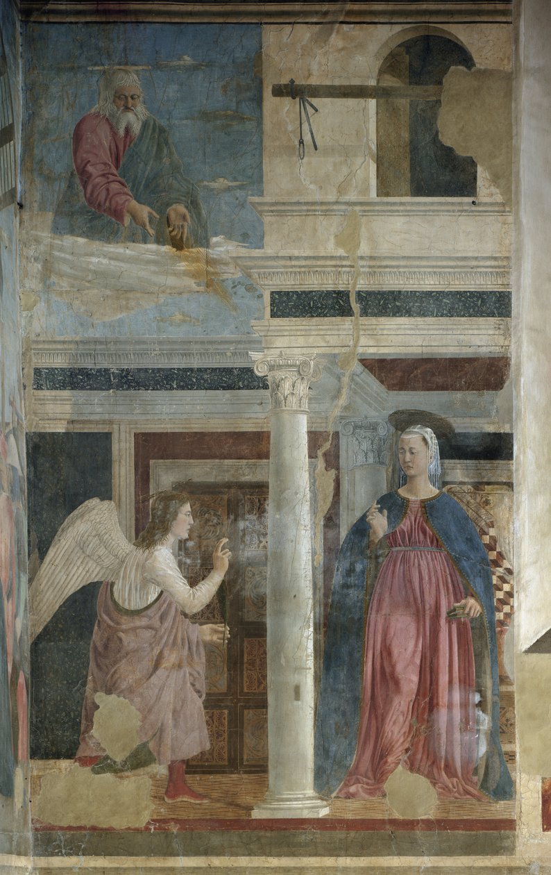 Annunciatie - Fresco, ca. 1455 door Piero della Francesca