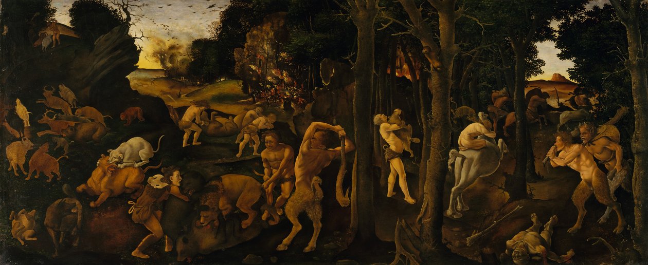 Een jachtscène door Piero di Cosimo