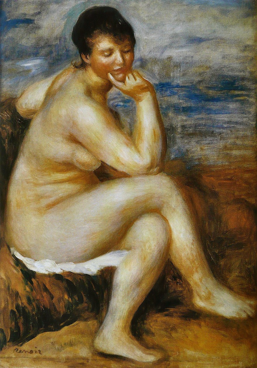 Baadster bij de rots door Pierre Auguste Renoir