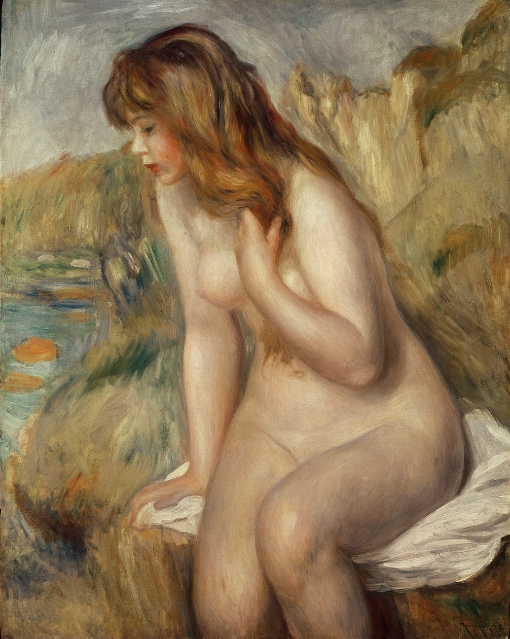 Bader zittend op een rots, 1892 door Pierre Auguste Renoir