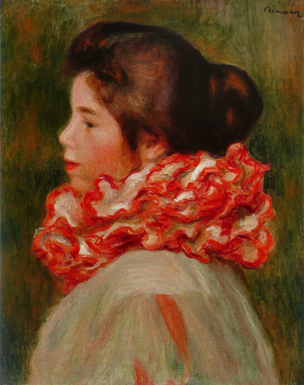 Vrouw met rode kraag door Pierre Auguste Renoir
