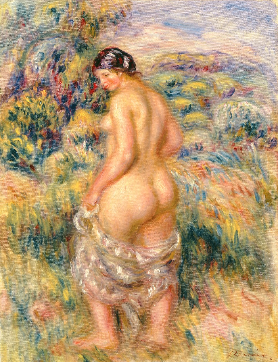 Staande naakt in een landschap door Pierre Auguste Renoir