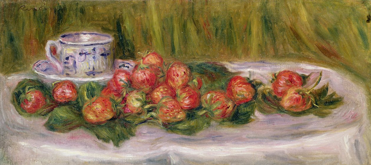Stilleven van Aardbeien en een Theekopje, c.1905 door Pierre Auguste Renoir