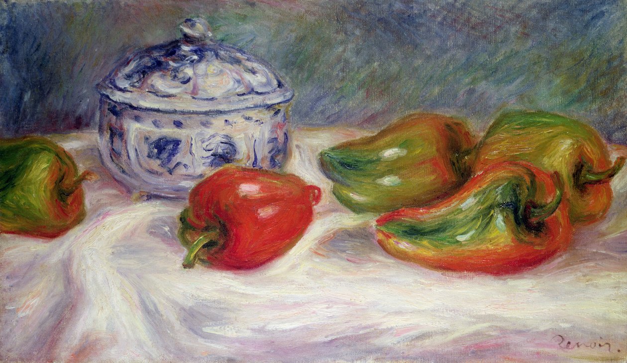 Stilleven met een suikerpot en rode pepers, c.1905 door Pierre Auguste Renoir