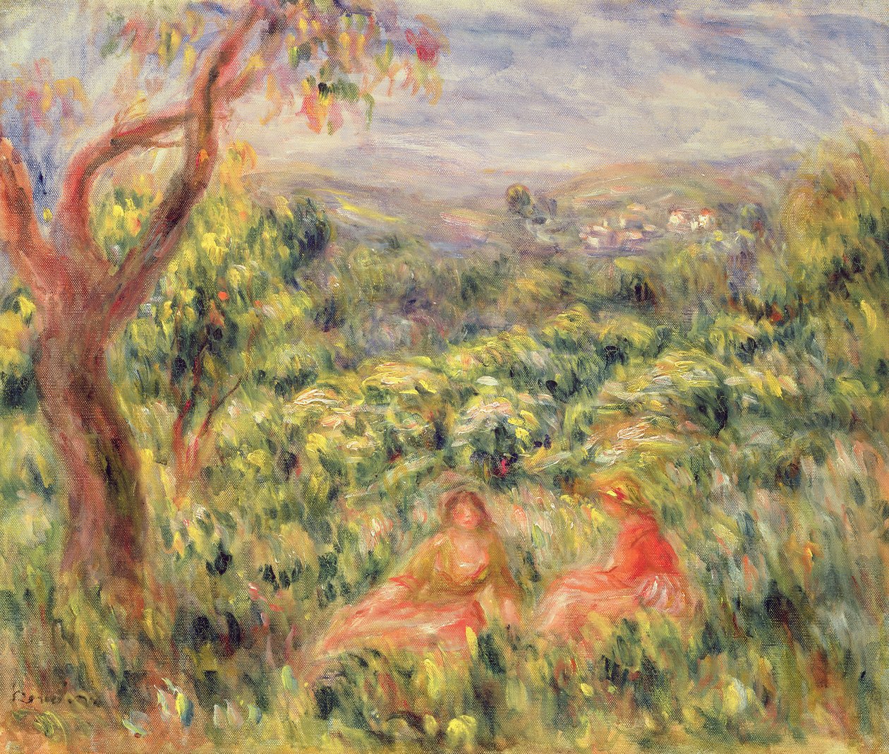 Twee meisjes tussen struiken, 1916 door Pierre Auguste Renoir
