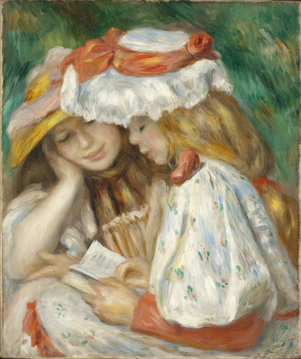 Twee meisjes lezen, 1890-1 door Pierre Auguste Renoir