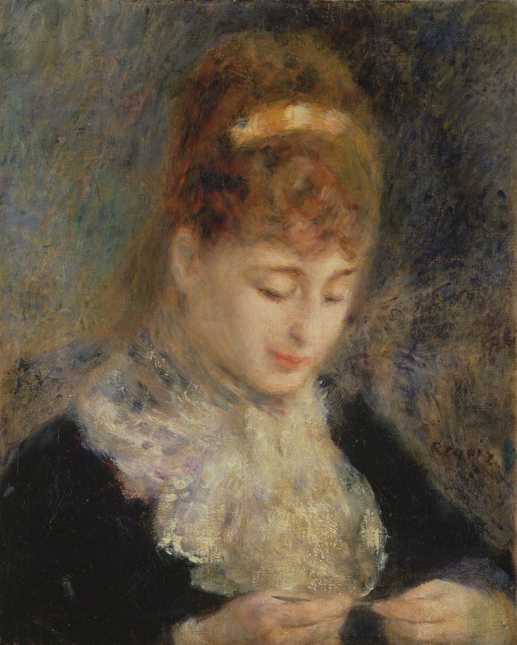 Vrouw aan het haken, c.1877 door Pierre Auguste Renoir