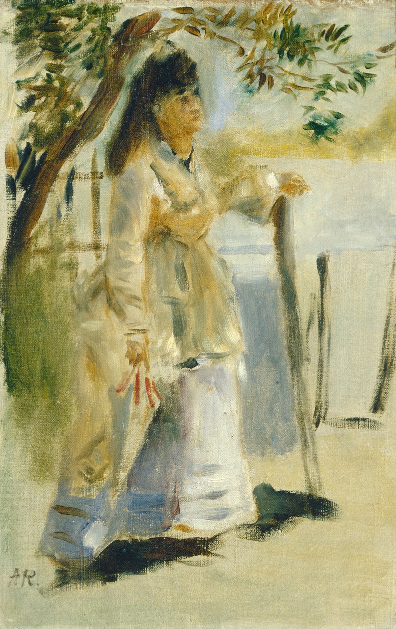 Vrouw bij een hek, 1866 door Pierre Auguste Renoir