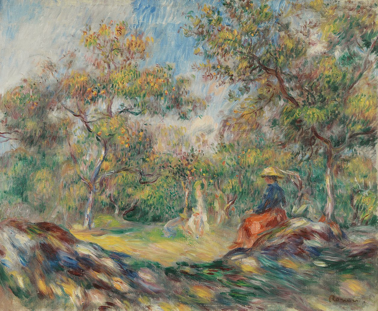 Vrouw in een landschap door Pierre Auguste Renoir