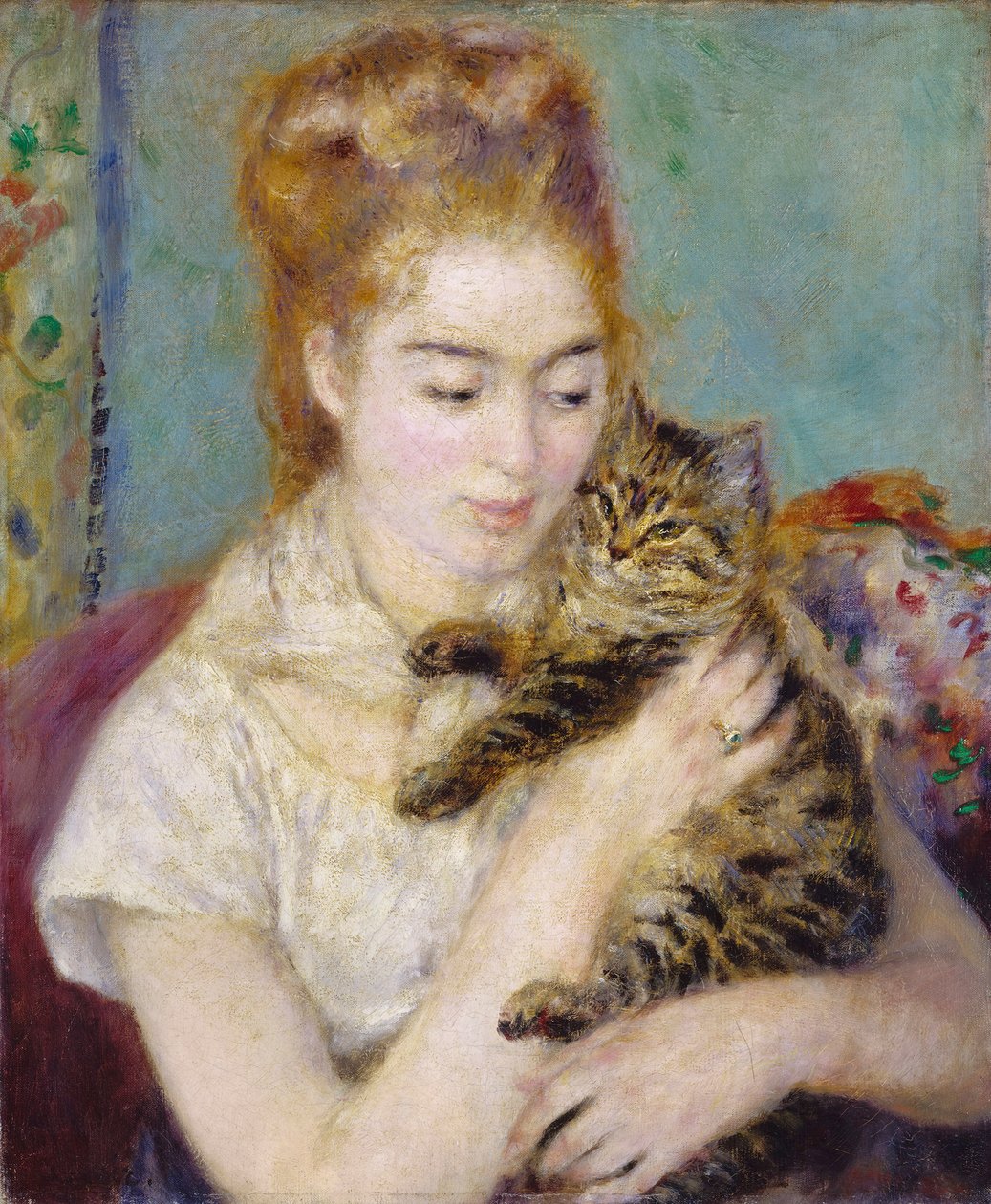 Vrouw met een kat door Pierre Auguste Renoir