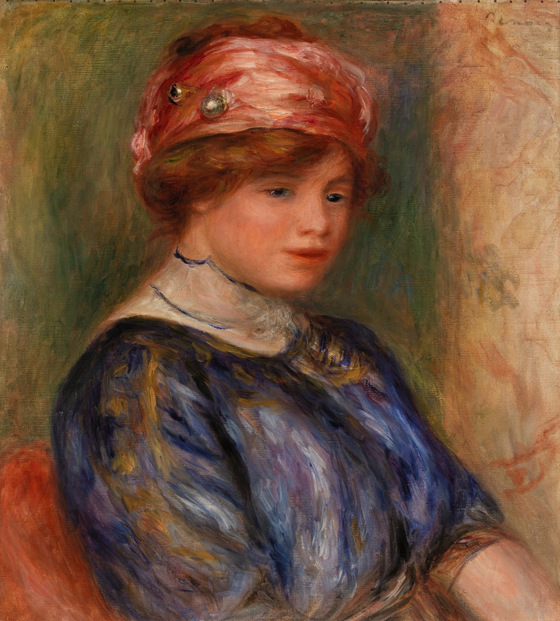 Jonge vrouw in blauw, buste door Pierre Auguste Renoir