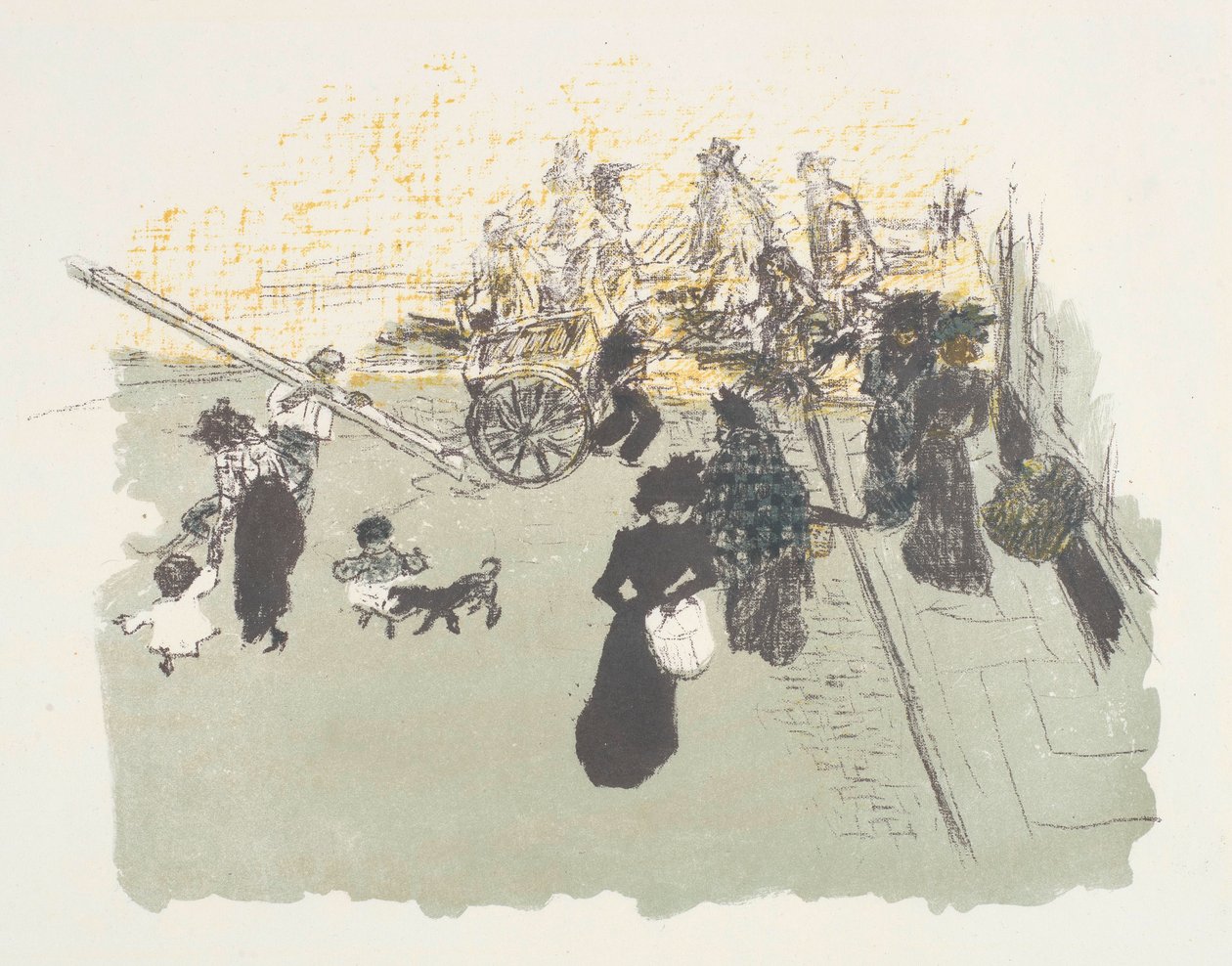 Straathoek, lithografie uit de serie Enkele aspecten van het leven in Parijs door Pierre Bonnard