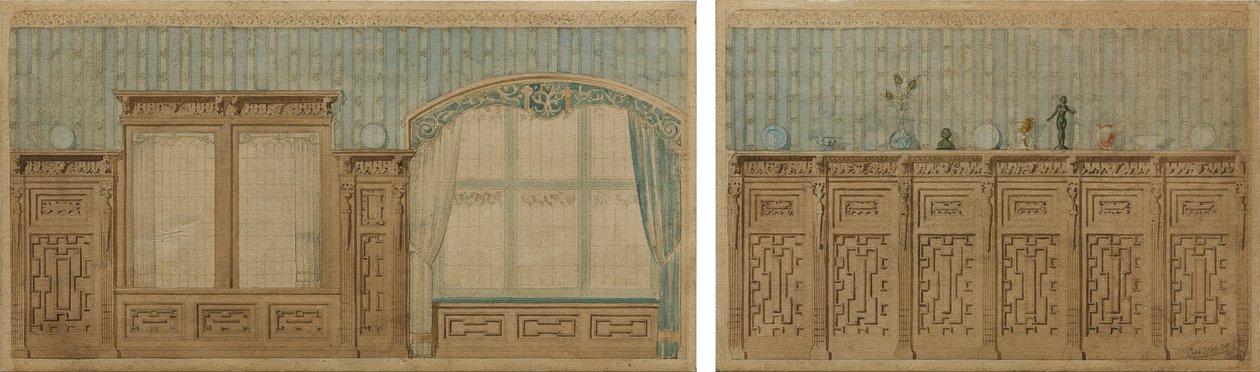 Ontwerp voor twee kamers in Kasteel De Haar door Pierre Cuypers