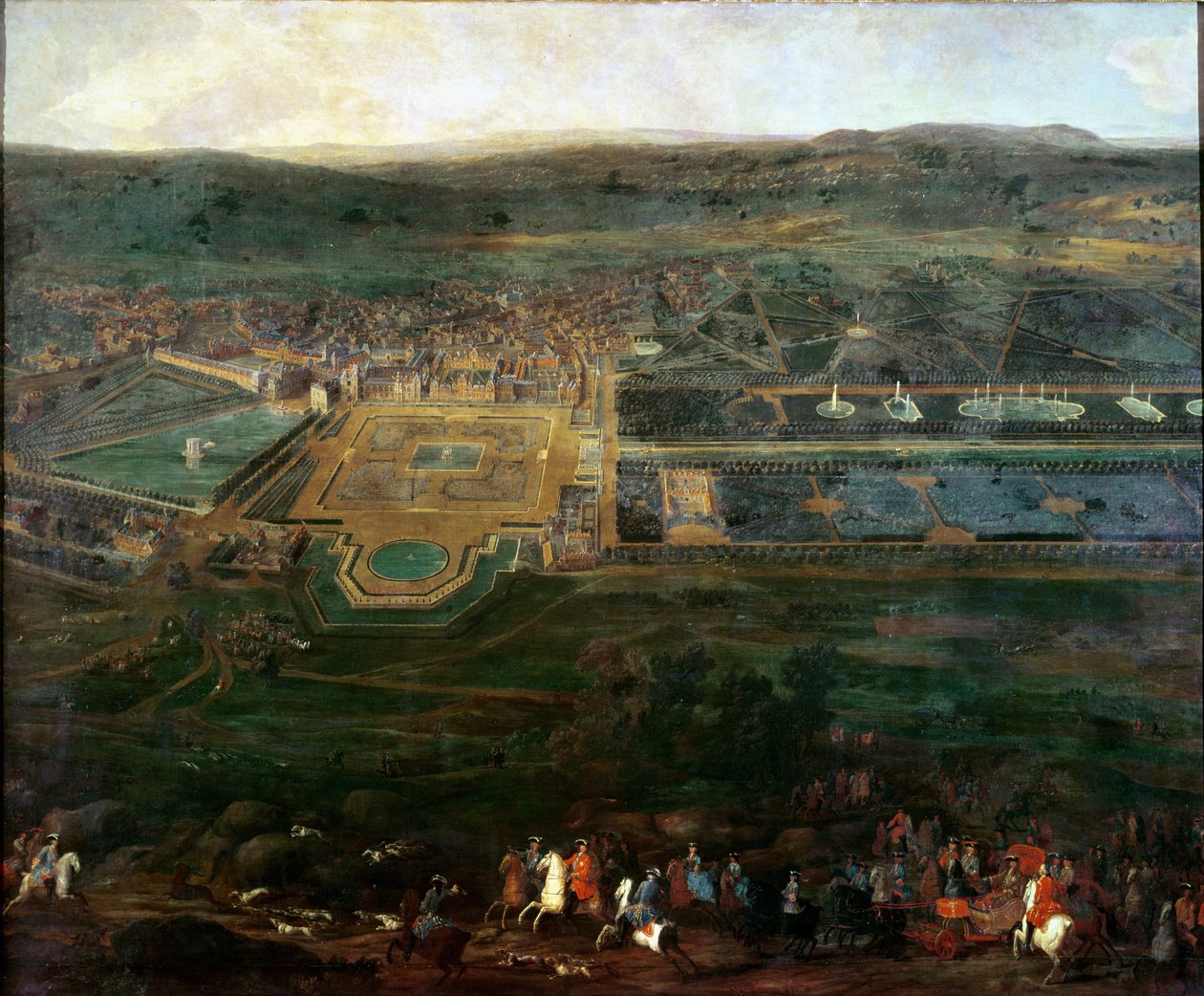 Lodewijk XIV op jacht bij het kasteel van Fontainebleau door Pierre Denis Martin