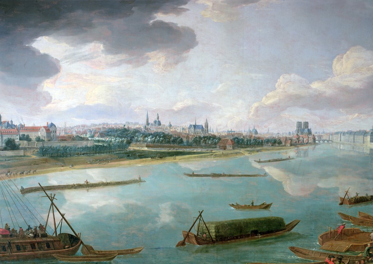 Uitzicht op Parijs vanaf de Quai de la Rapee (detail) door Pierre Denis Martin