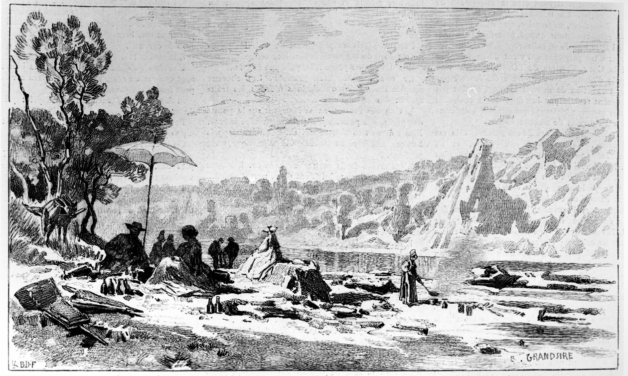 George Sand luncht aan de oevers van de Creuse, c.1860 door Pierre Eugene Grandsire