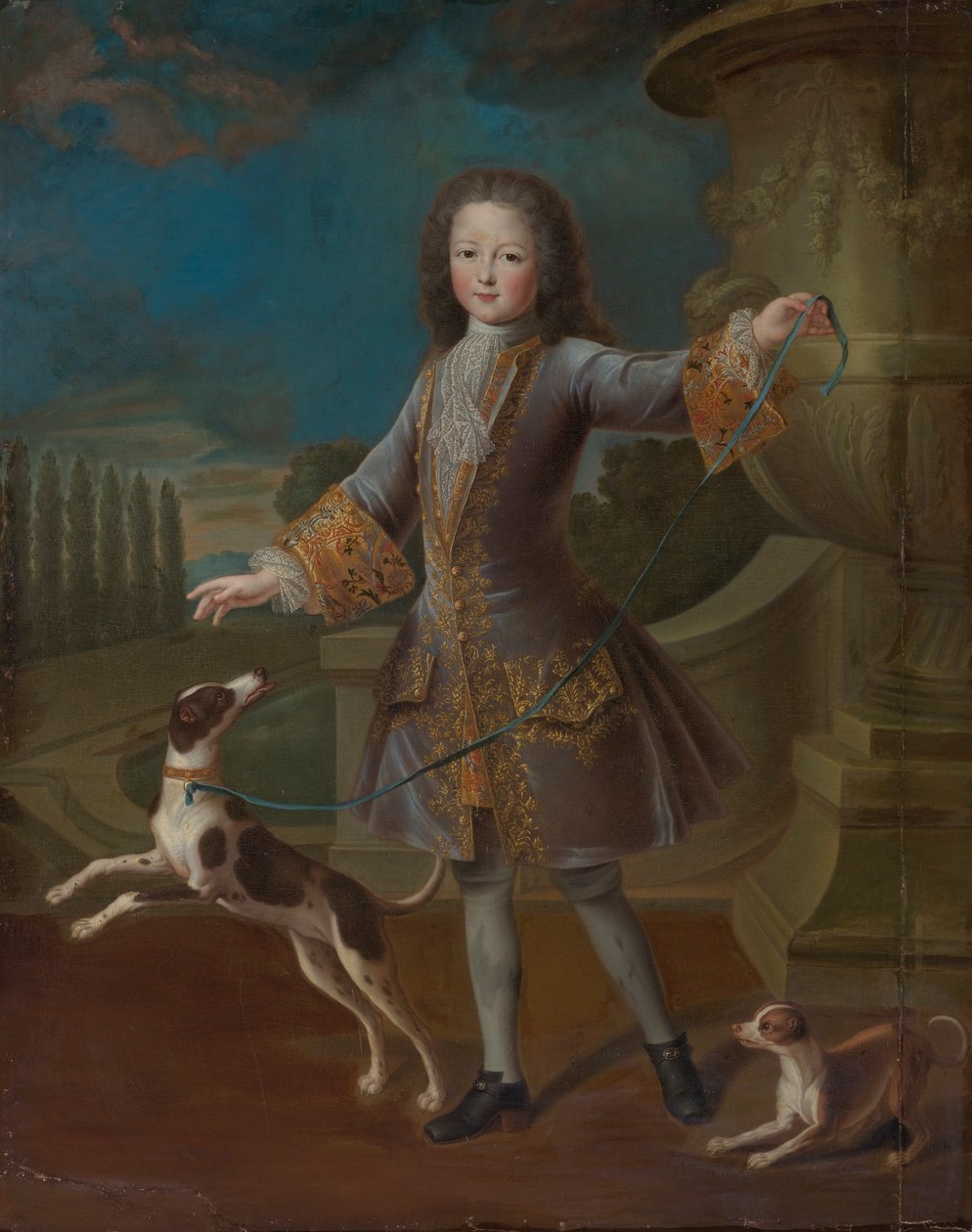 Portret van Lodewijk XV met twee honden door Pierre Gobert