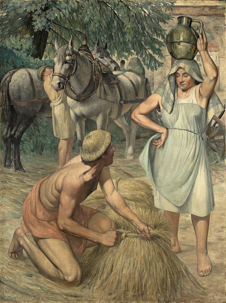 Terugkeer van de velden (drieluik, zijdeel) ca. 1920-30 door Pierre Gustave