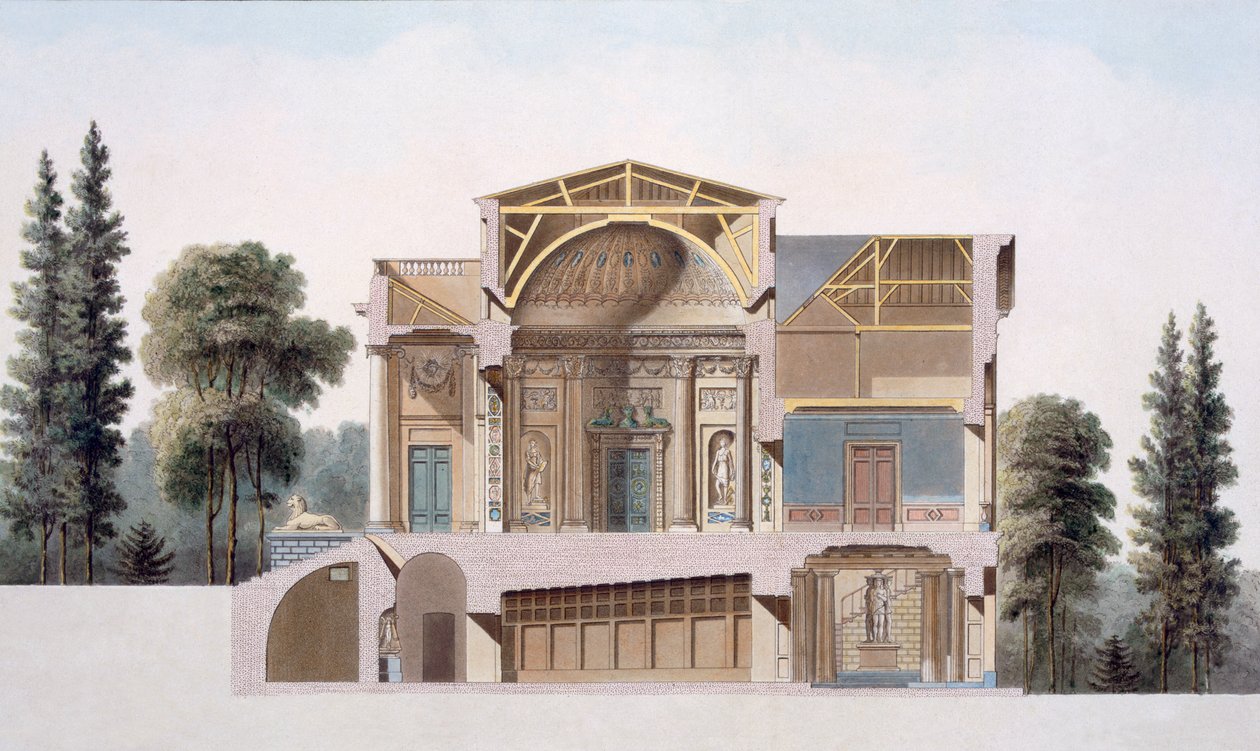 Dwarsdoorsnede van een landhuis in Laeken, uit 