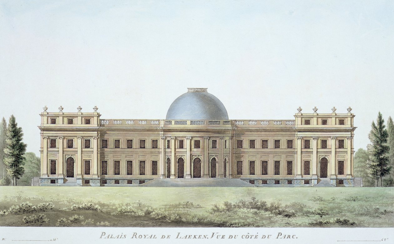 Koninklijk Paleis in Laken, uitzicht vanuit het park, uit 