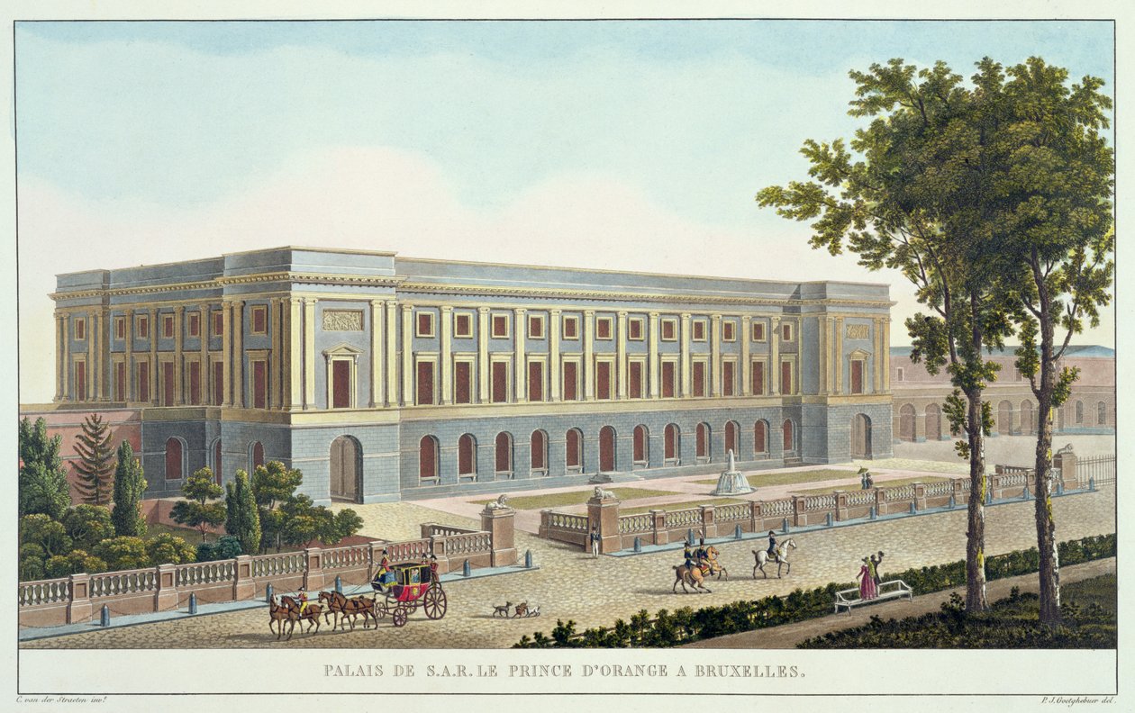 Paleis van de Prins van Oranje, Brussel, uit Choix des Monuments, Edifices et Maisons les plus remarquables du Royaume des Pays-Bas door Pierre Jacques Goetghebuer, gegraveerd door Charles van door Pierre Jacques after Goetghebuer