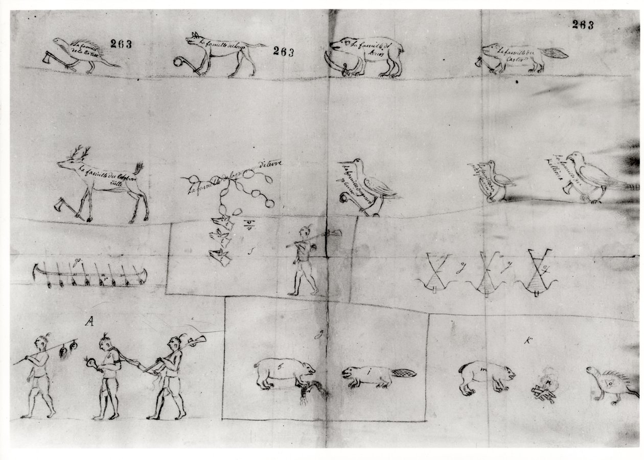 Iroquois pictogram, 12 juli 1666 door Pierre Joseph Chaumonet