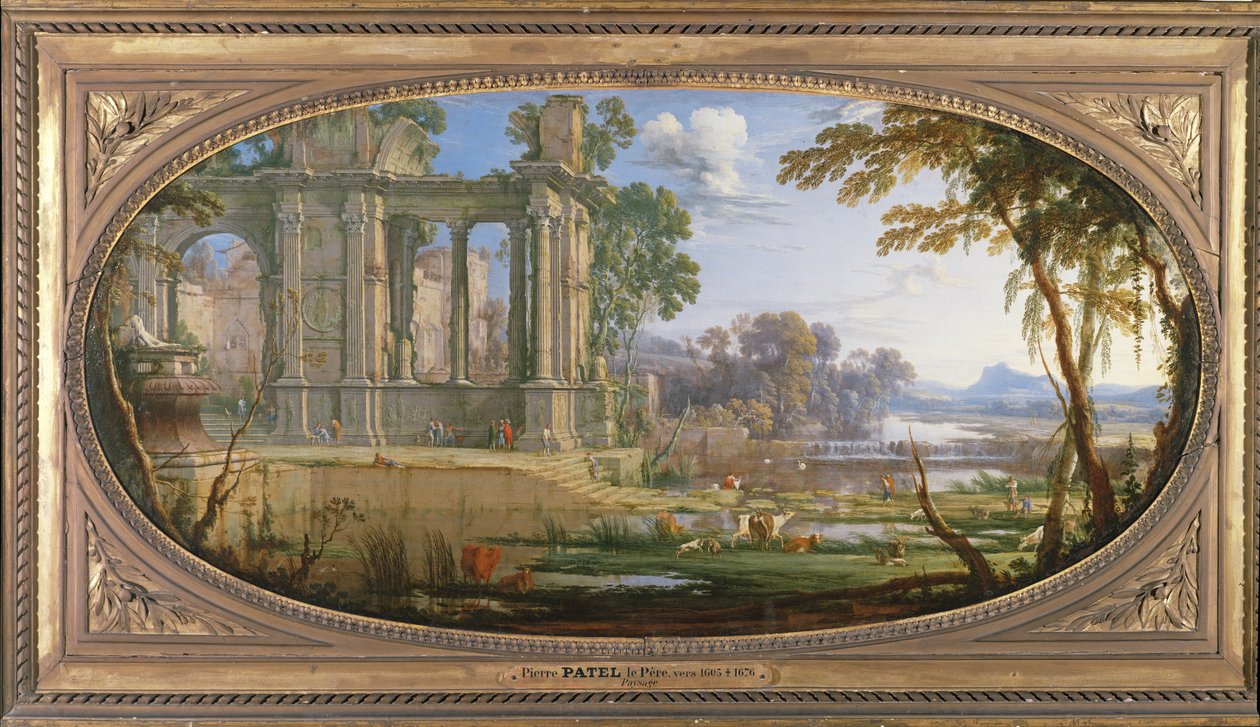 Landschap met klassieke ruïnes door Pierre Patel