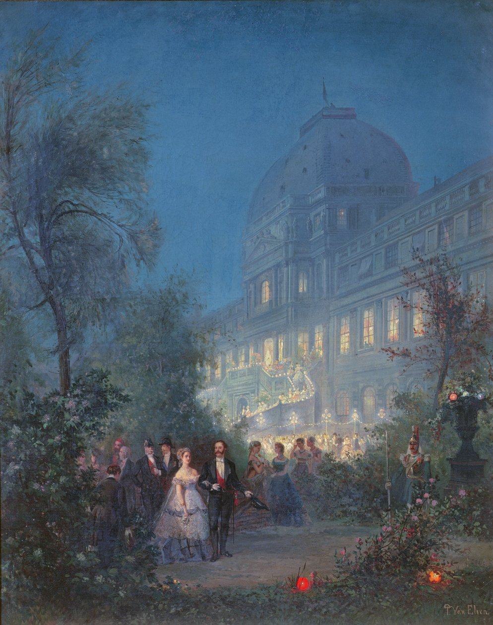 Feest in de Tuilerieën voor de Internationale Tentoonstelling, 10 juni 1867, Eugenie met tsaar Alexander II, en Napoleon III met de koning van Pruisen door Pierre Tetar van Elven