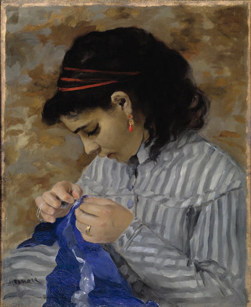 Lise naait door Pierre Auguste Renoir