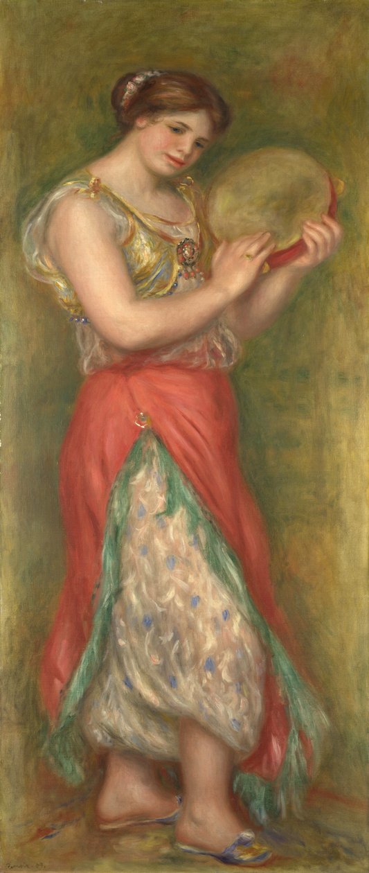 Dansend meisje met tamboerijn, 1909 door Pierre Auguste Renoir