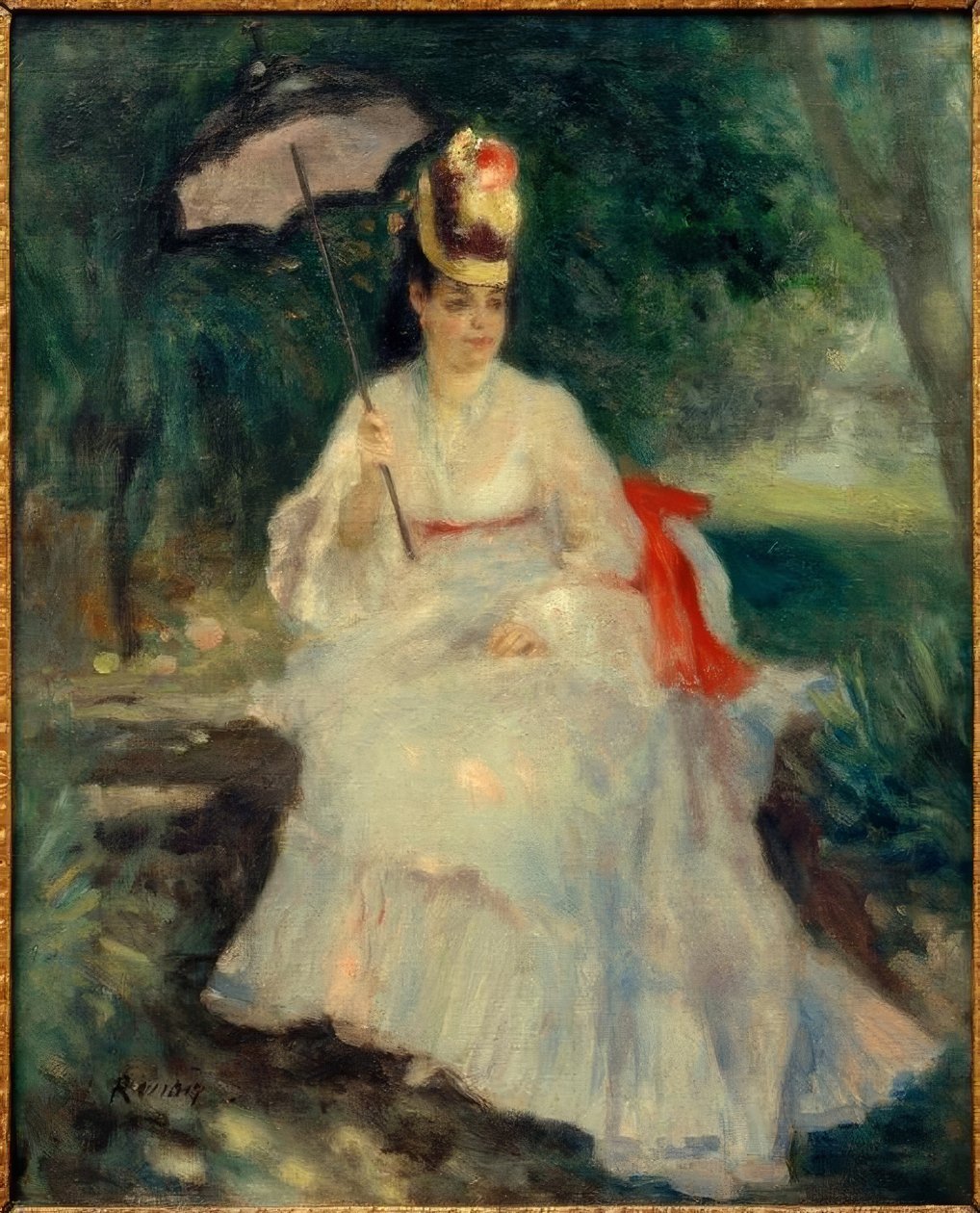 Vrouw met Parasol in de Tuin door Pierre Auguste Renoir