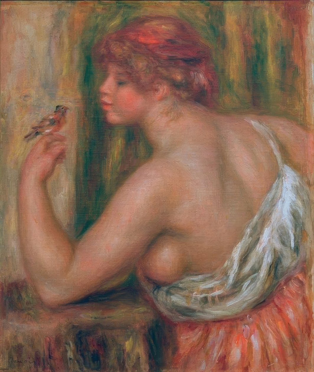 Vrouw met vogeltje door Pierre Auguste Renoir