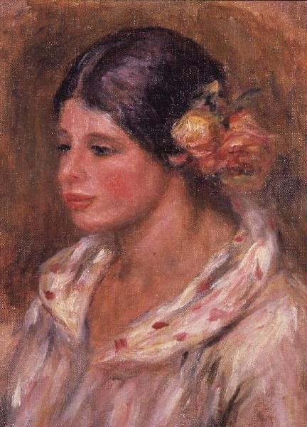 Meisje met Rozen in haar Haar door Pierre Auguste Renoir