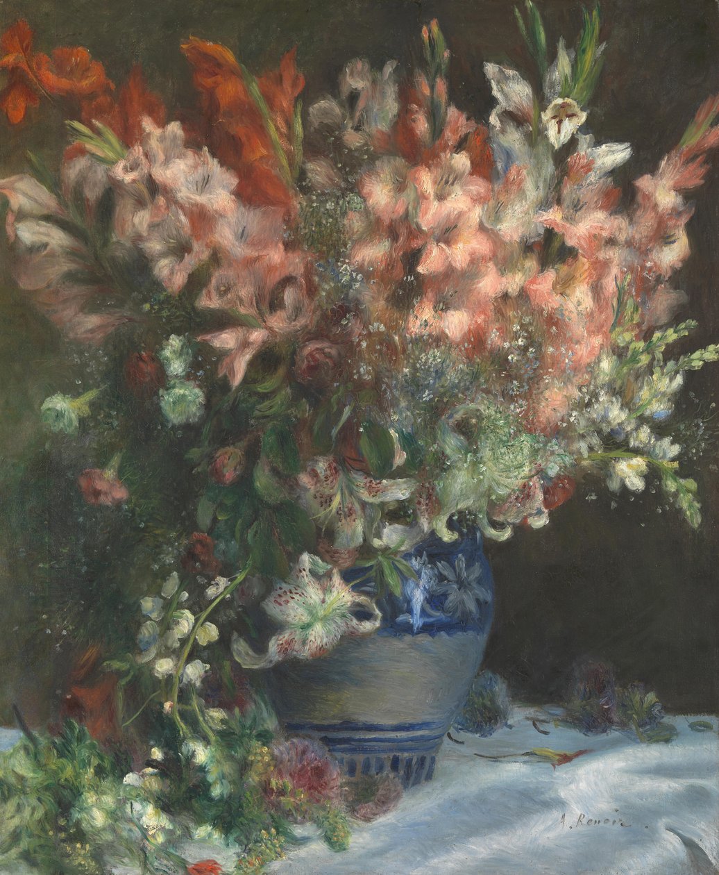 Gladiolen in een vaas door Pierre Auguste Renoir