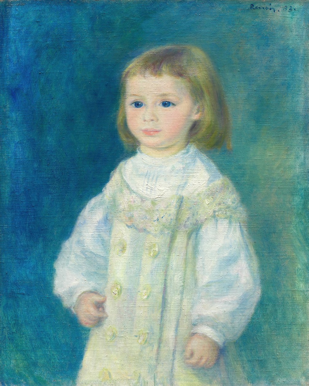 Lucie Berard Kind in Wit, 1883 door Pierre Auguste Renoir