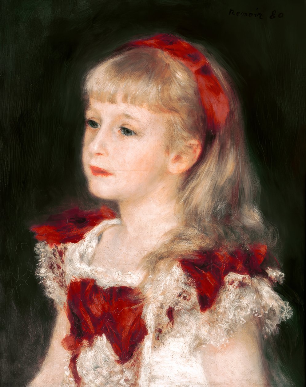 Juffrouw Grimprel met rode lint door Pierre Auguste Renoir