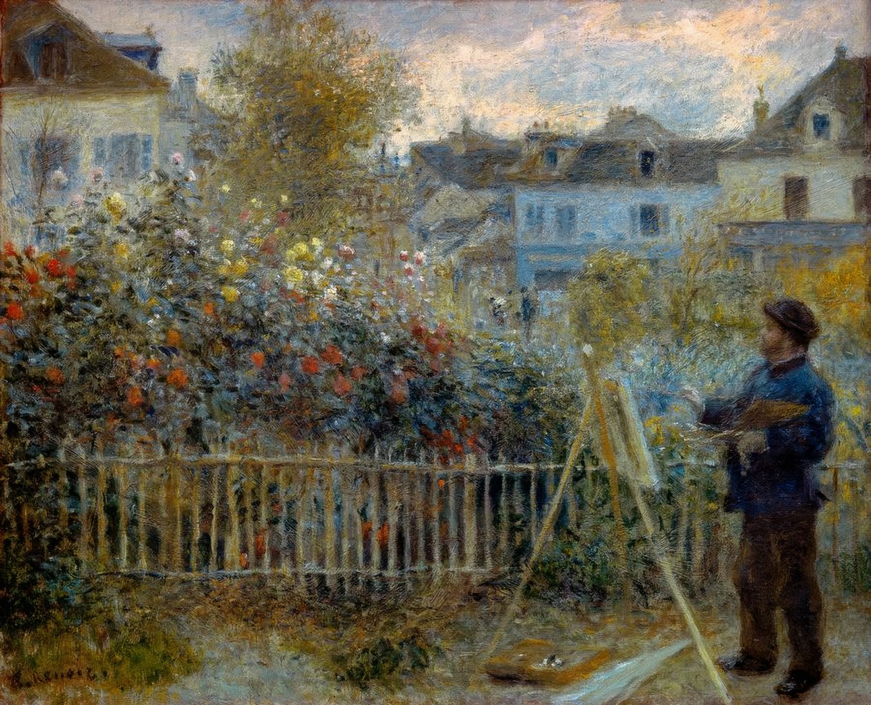 Monet schilderend in zijn tuin in Argenteuil door Pierre Auguste Renoir