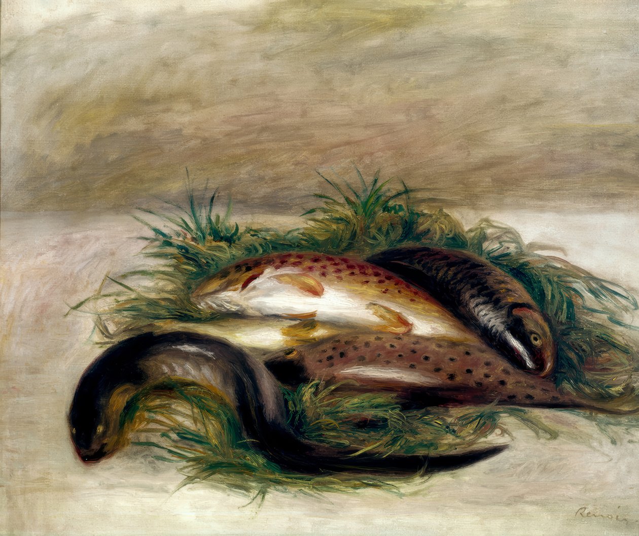 Stilleven met vissen door Pierre Auguste Renoir