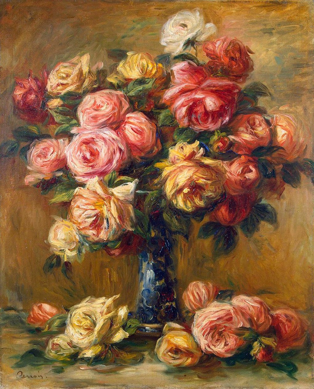 Rozen in een Vaas, ca. 1910 door Pierre Auguste Renoir