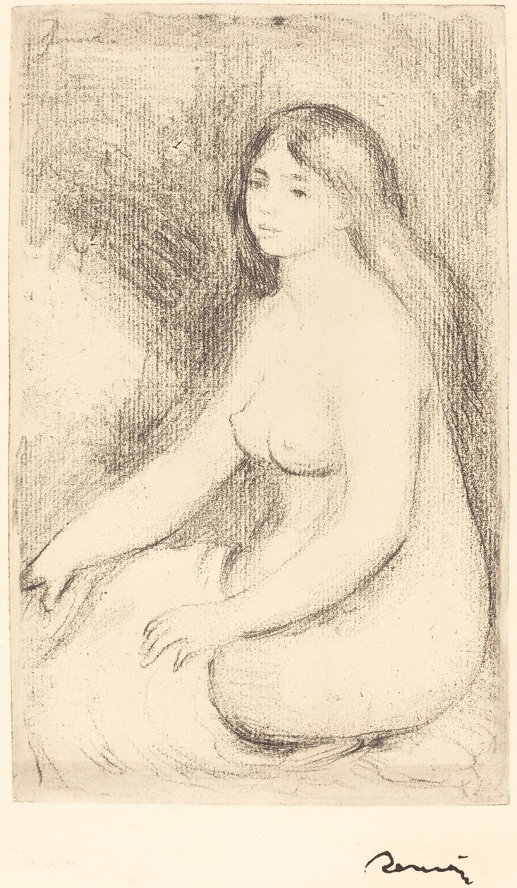 Zittende Baadster door Pierre Auguste Renoir