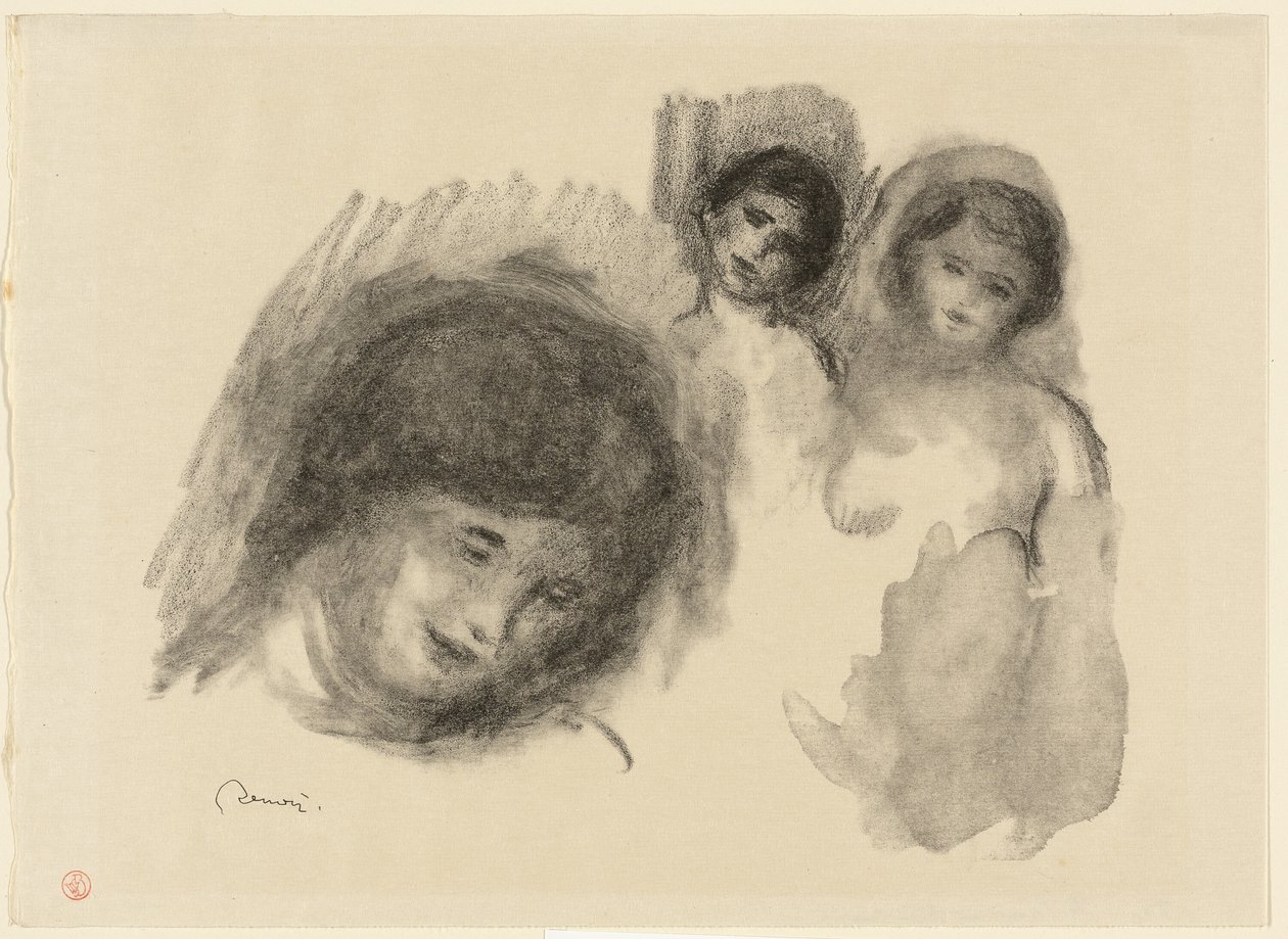 Steen met drie schetsen door Pierre Auguste Renoir