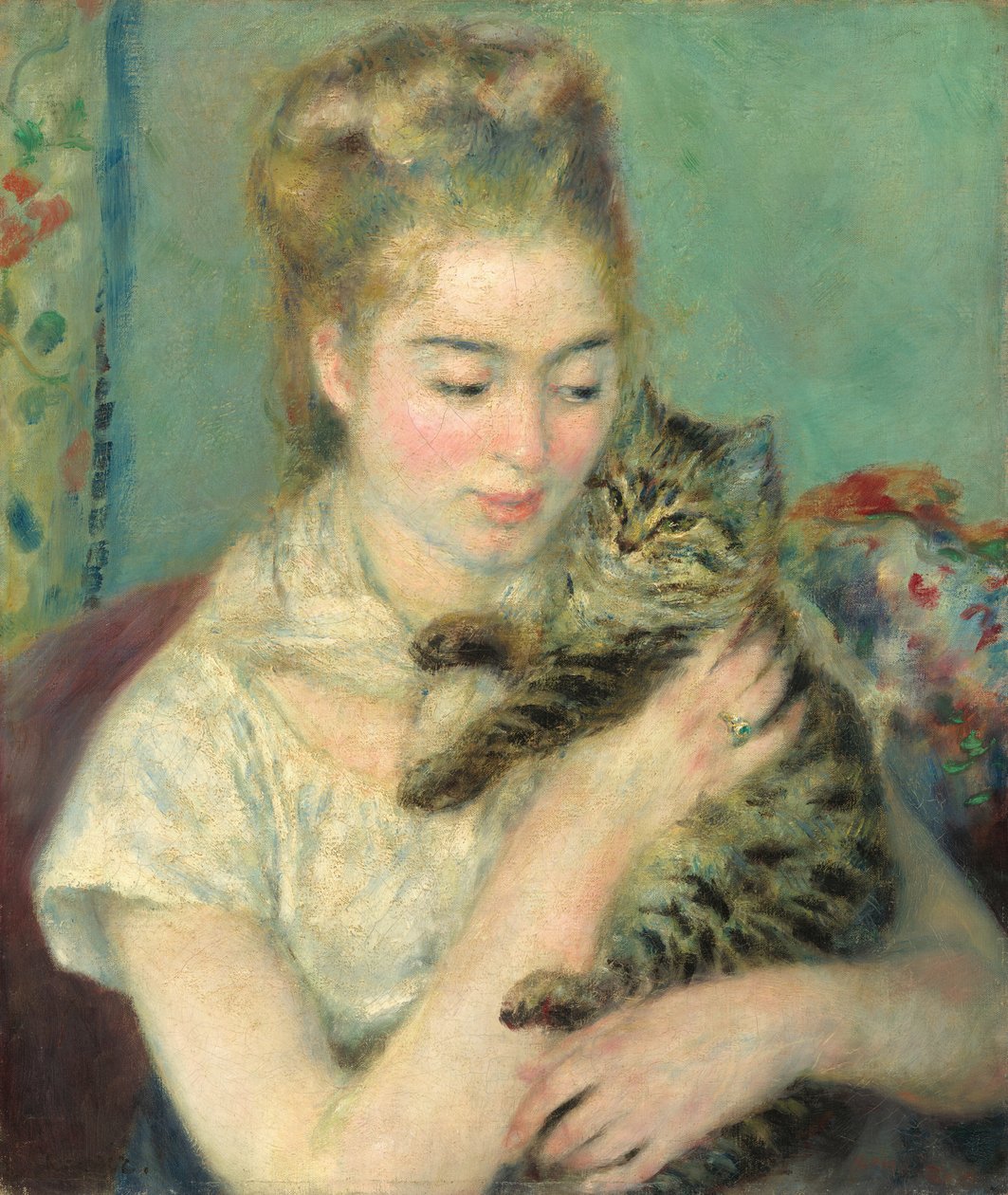 Vrouw met een kat door Pierre Auguste Renoir