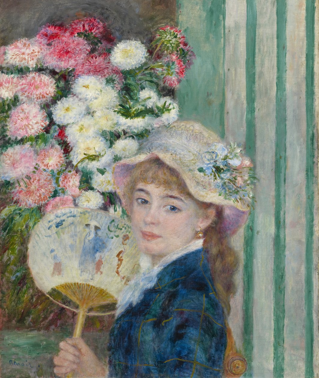Vrouw met een Waaier, ca. 1879 door Pierre Auguste Renoir