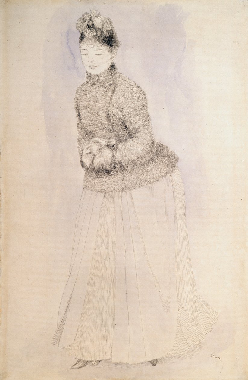 Vrouw met een mof, ca. 1883-ca. 1884 door Pierre Auguste Renoir