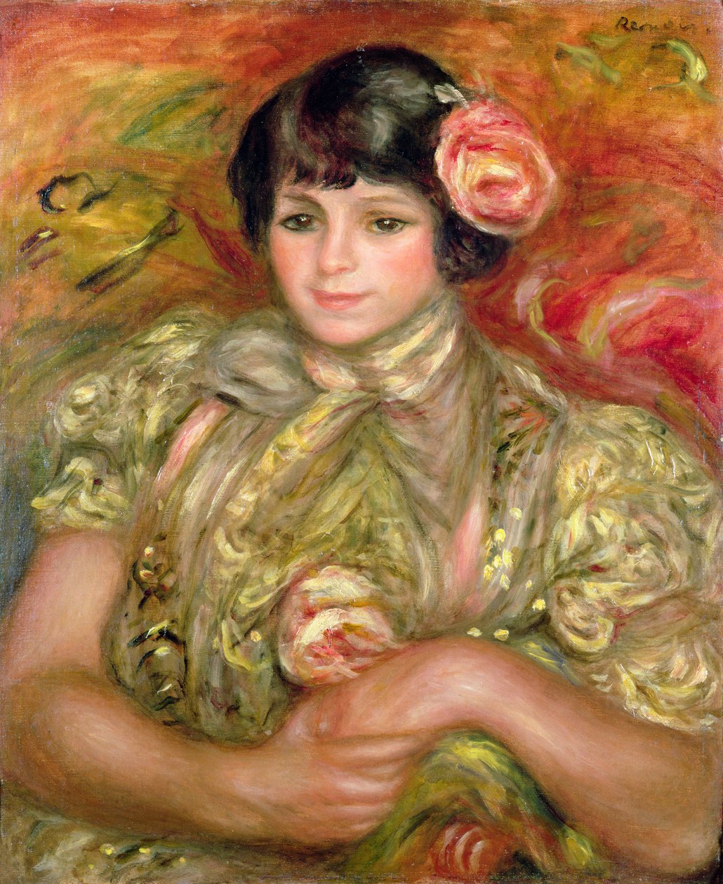 Vrouw met een Roos door Pierre Auguste Renoir