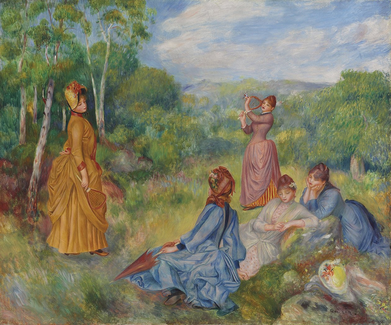 Jonge Dames die Badminton Spelen, ca. 1887 door Pierre Auguste Renoir